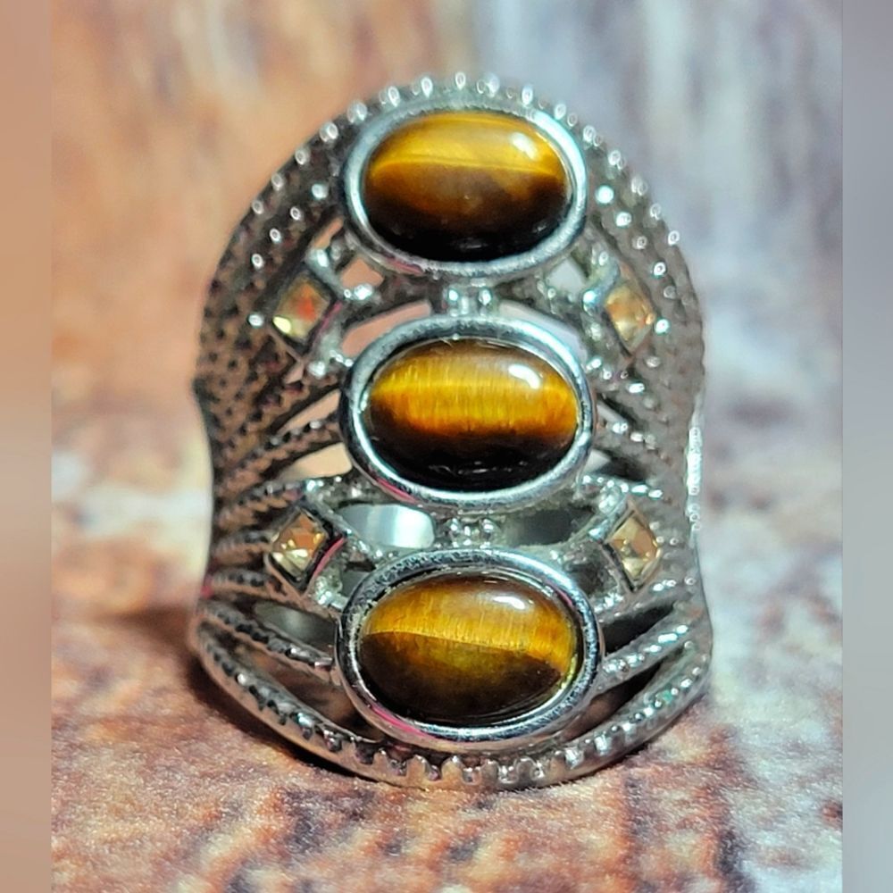 Yellow Tigers Eye Ring Size 7‎